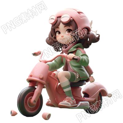 糖果色少女骑电动车插画设计