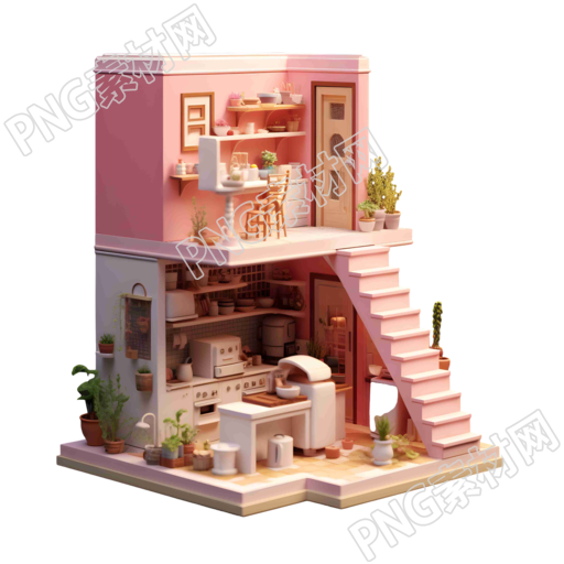 粉色小房子建模素材