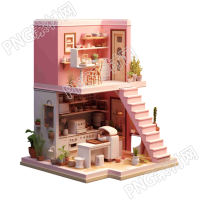 粉色小房子建模素材