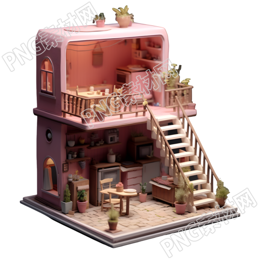 粉色迷你小屋插画设计元素