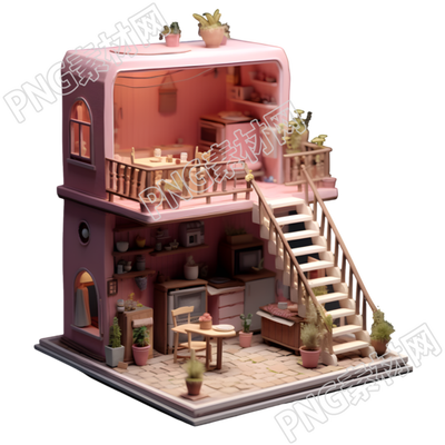粉色迷你小屋插画设计元素