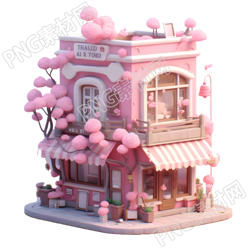 魅力街景粉色茶馆3D插画