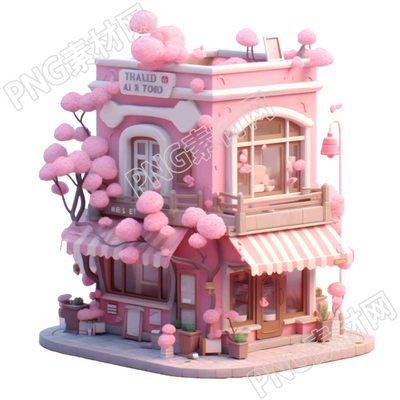 魅力街景粉色茶馆3D插画