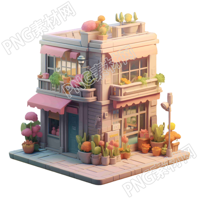 3D花店模型透明背景插画