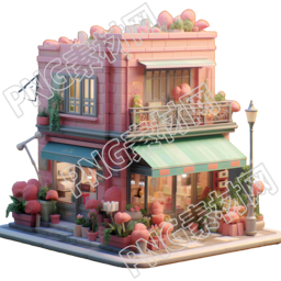 可爱城市粉色花店3D模型插图