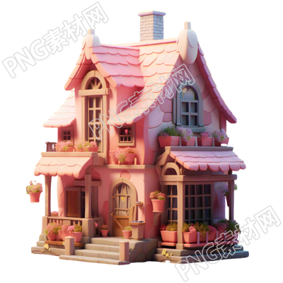 3D粉色木屋玩具商用素材