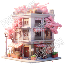 可商用3D模型可爱花店建筑素材
