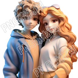 动漫风格情侣雕塑PNG元素