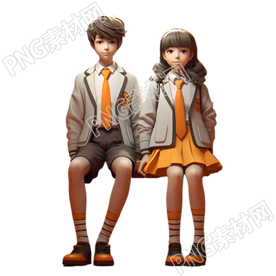 校园里的男孩和女孩坐在一起插画素材