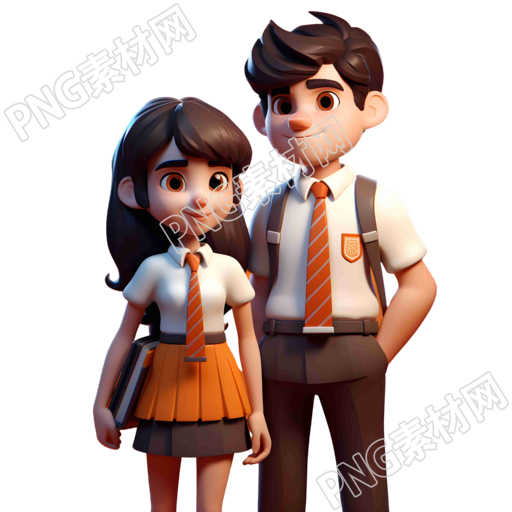 3D立体温暖色调校服男女生插画