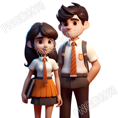 3D立体温暖色调校服男女生插画