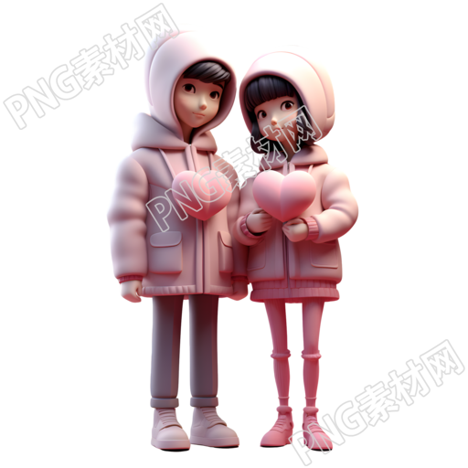 手捧爱心的卡通情侣插画素材