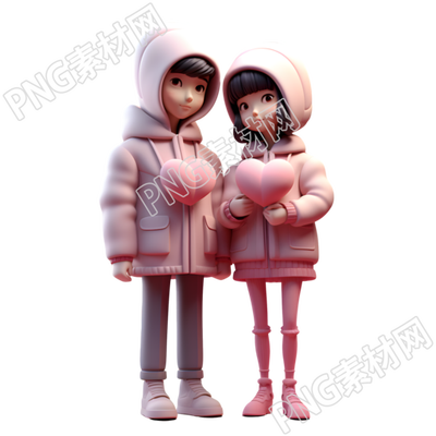 手捧爱心的卡通情侣插画素材