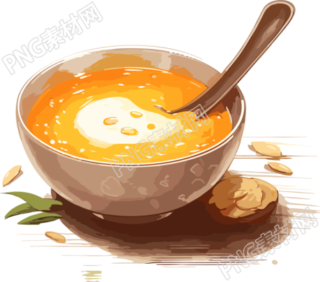 中国水墨风格蘑菇汤PNG插画设计