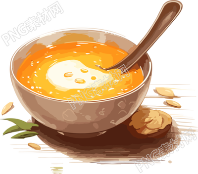 中国水墨风格蘑菇汤PNG插画设计