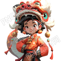 红白狮子与卡通形象的龙插画设计素材