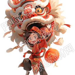 卡通角色和红白装饰的狮子PNG图形素材