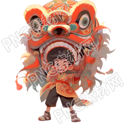 亚洲风格的舞狮艺术插画素材
