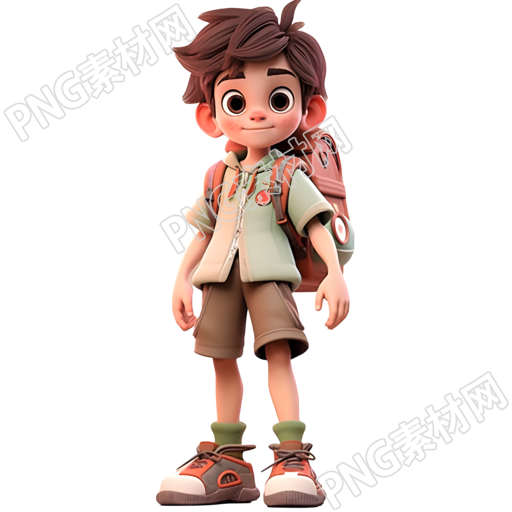卡通孩子背包立绘3D模型插画
