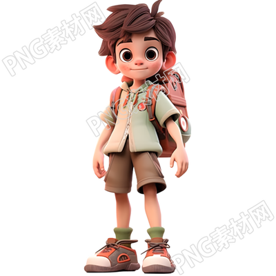 卡通孩子背包立绘3D模型插画