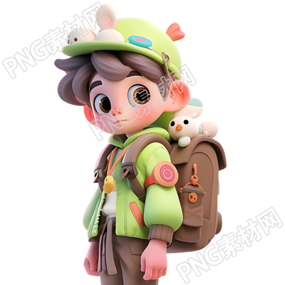 穿绿色外套的阳光男孩动画系列角色插图