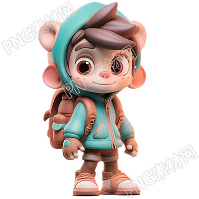 雀斑男孩背包3D人物素材插画