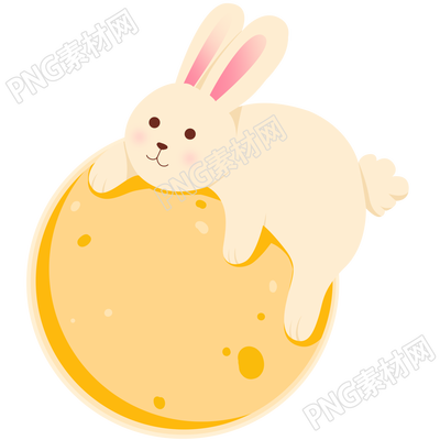 创意手绘圆月上趴着玉兔插画元素