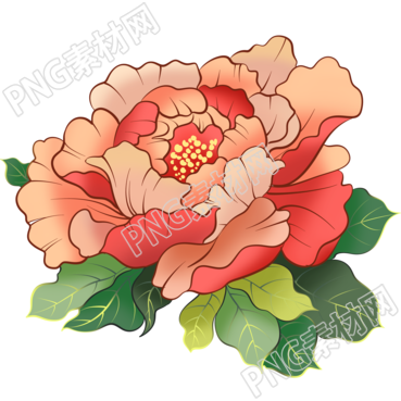 欢度国庆手绘牡丹花透明背景插画