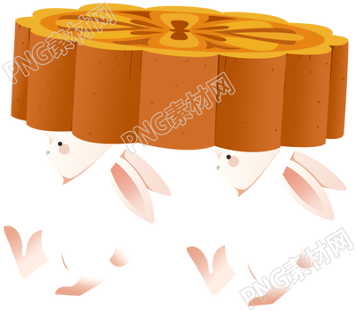 两只小兔子抬着中秋节月饼插画素材