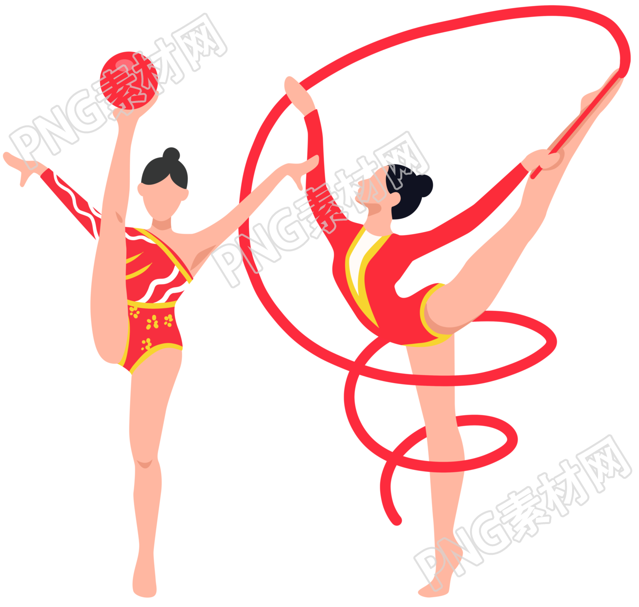 艺术体操透明背景手绘插画