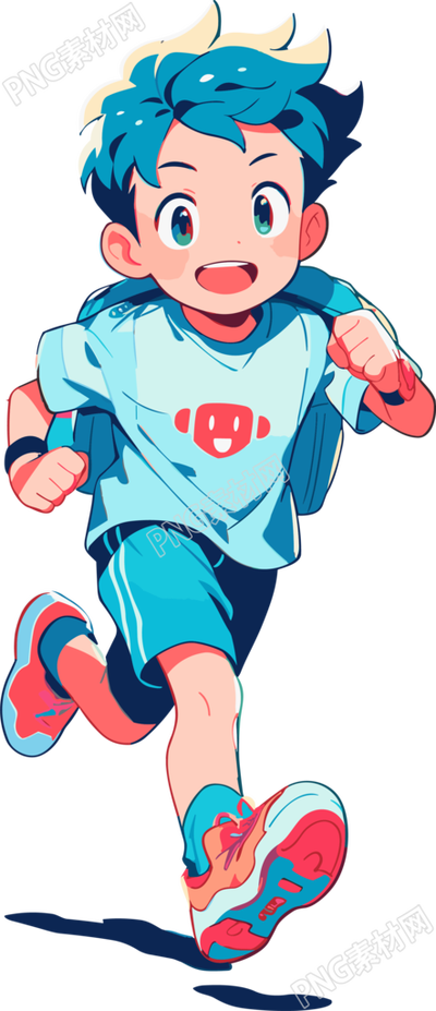阳光开朗的男孩奔跑插图