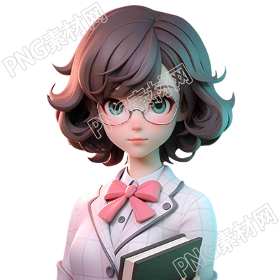 3D模型女教师戴眼镜插画