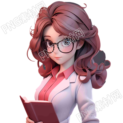 女性教师高清透明背景3D模型插画