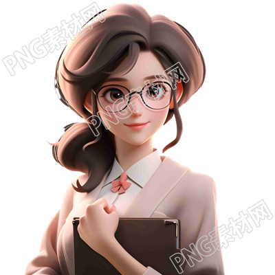 高清透明背景的女性教师3D模型插画