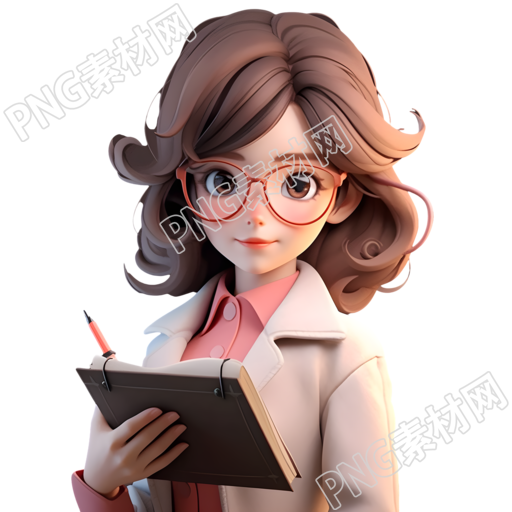 3D女老师带红色眼镜插画