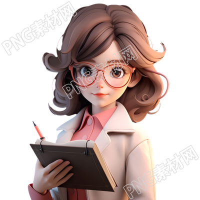 3D女老师带红色眼镜插画