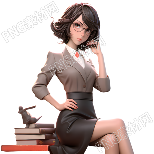 女教师3D模型插画