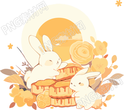月饼堆里的兔子插画