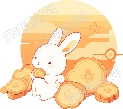 中秋节兔子月亮手绘插画