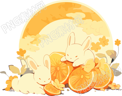 手绘中秋节兔子插画素材