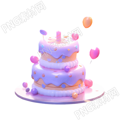 3D模型紫色生日蛋糕插图