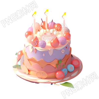 小女生生日蛋糕3D黏土素材