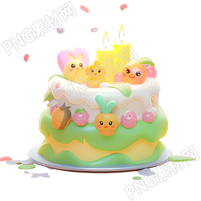 小清新草绿色生日蛋糕插画