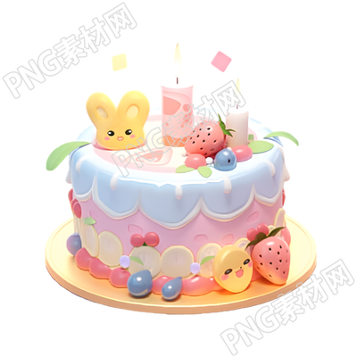 可爱黏土生日蛋糕3DPNG素材