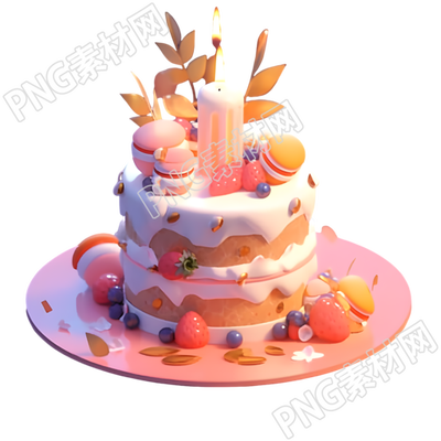 生日蛋糕3D模型插画