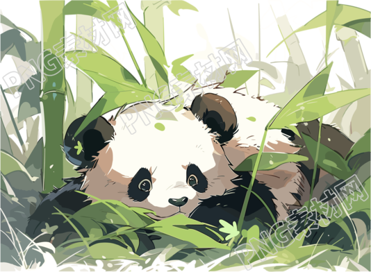 趴在竹叶上的熊猫插画素材