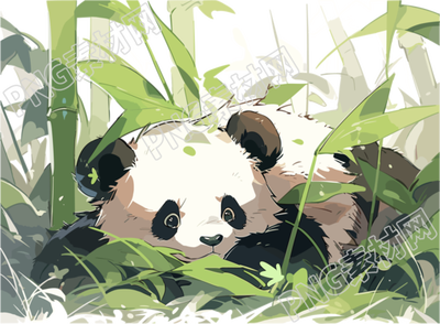 趴在竹叶上的熊猫插画素材