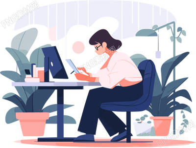 认真上班的女生商务插画
