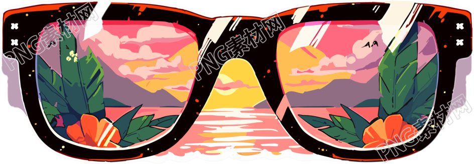 太阳镜海边度假插画元素