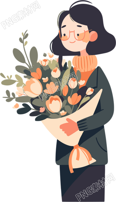 扁平设计插画手拿花束的老师素材